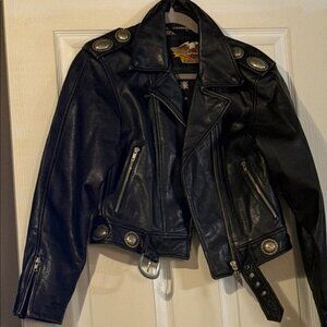 Harley-Davidson Black Leather Jacket with Silver Accents. 2002 Hacienda
